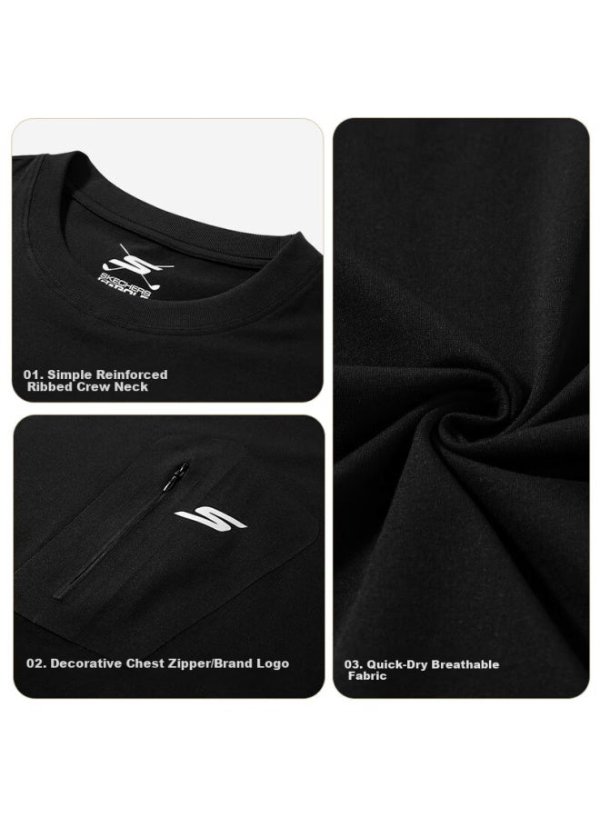 Skechers Men's Short Sleeve Summer New Outdoor Sports Sun Protection Cooling T-shirt Casual Versatile Comfortable Crew Neck Top