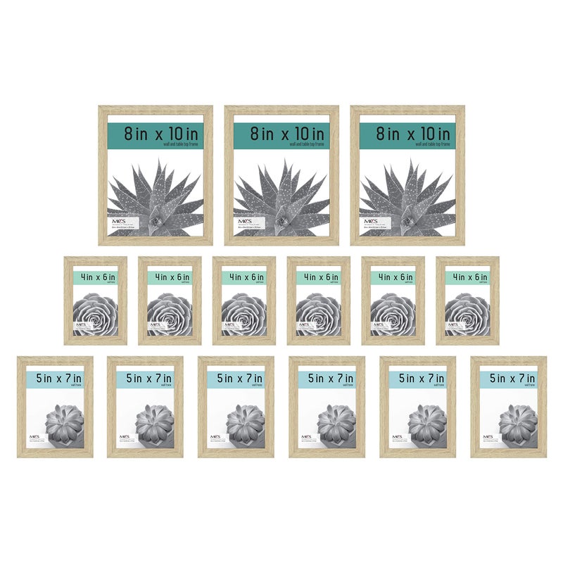 MCS Gallery Essential Picture Frames  Photo Gallery Wall Frame Set with 4 x 6 Inch  5 x 7 Inch  and 8 x 10 Inch Frames  Natural Woodgrain  15 Piece - Image 1