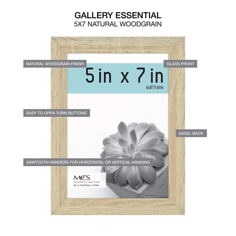 MCS Gallery Essential Picture Frames  Photo Gallery Wall Frame Set with 4 x 6 Inch  5 x 7 Inch  and 8 x 10 Inch Frames  Natural Woodgrain  15 Piece - Image 5