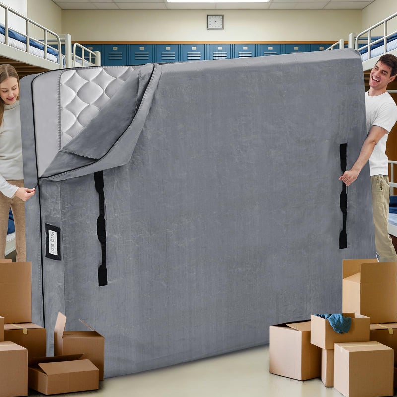 BETU Mattress Bags for Moving and Storage, BETU Waterproof Mattress Protector Twin XL Mattress Cover for College Dorm Essential with 8 Heavy Duty Handles and Zipper Thick Moving Supplies (82x42x13.5 Grey) - Image 1