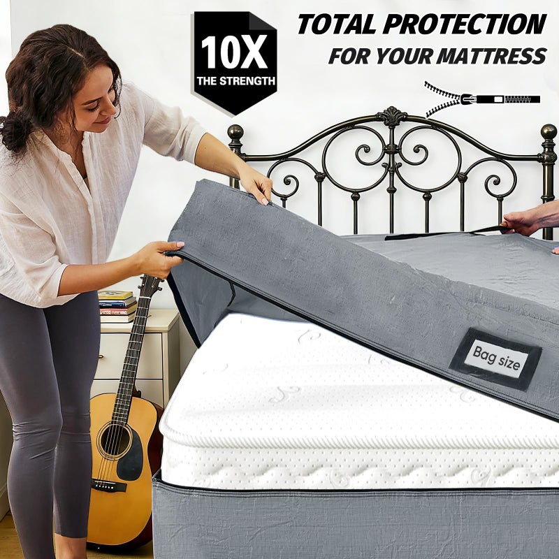 BETU Mattress Bags for Moving and Storage, BETU Waterproof Mattress Protector Twin XL Mattress Cover for College Dorm Essential with 8 Heavy Duty Handles and Zipper Thick Moving Supplies (82x42x13.5 Grey) - Image 4