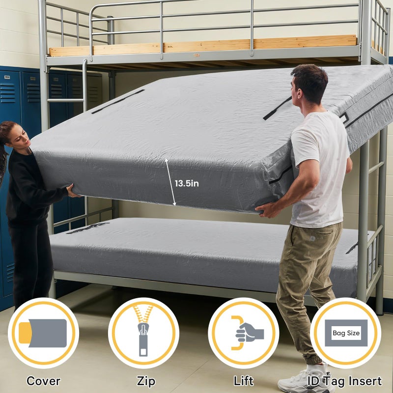BETU Mattress Bags for Moving and Storage, BETU Waterproof Mattress Protector Twin XL Mattress Cover for College Dorm Essential with 8 Heavy Duty Handles and Zipper Thick Moving Supplies (82x42x13.5 Grey) - Image 5