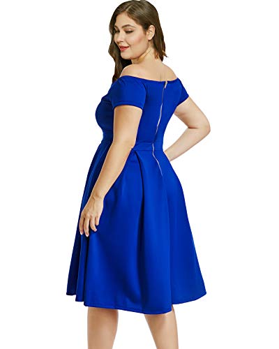LALAGEN Women's Plus Size Vintage 1950s Party Cocktail Wedding Swing Midi Dress Blue XXXL - Image 2