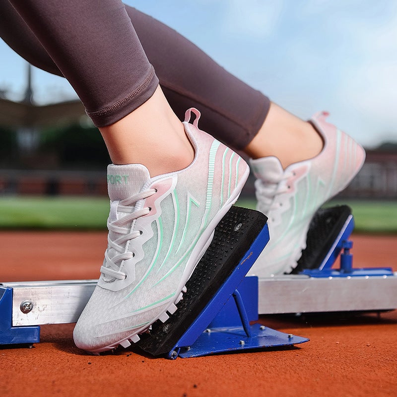 Generic New spike shoes track and field sprint mens professional spike shoes female students high school entrance examination sports special spike shoes long jump middle and long distance running White powder t5288 