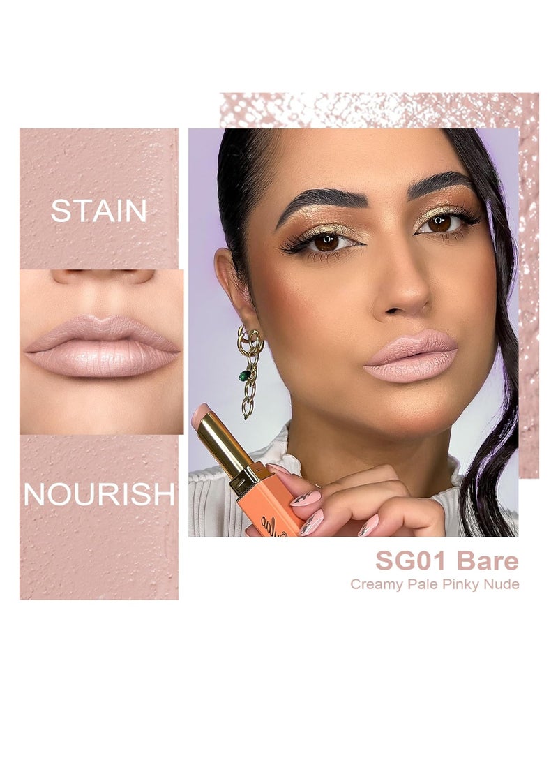 Oulac Oulac Beige Lipsticks for Women, Pale Nude Matte Lip Base, Full Coverage Lip Color, Satin Matte Finish, Cream Texture, Hydrating, Infused with Hyaluronic Acid, Vegan & Clean Beauty 4g SG01 Bare  - Image 2