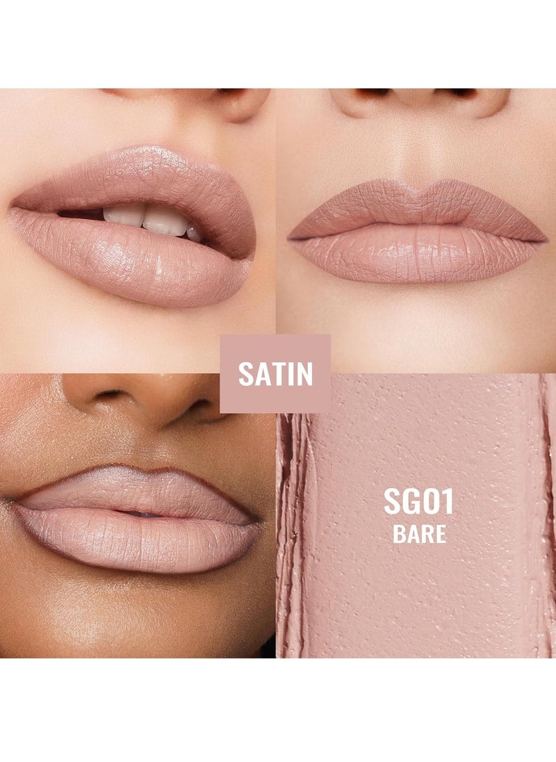 Oulac Oulac Beige Lipsticks for Women, Pale Nude Matte Lip Base, Full Coverage Lip Color, Satin Matte Finish, Cream Texture, Hydrating, Infused with Hyaluronic Acid, Vegan & Clean Beauty 4g SG01 Bare  - Image 4