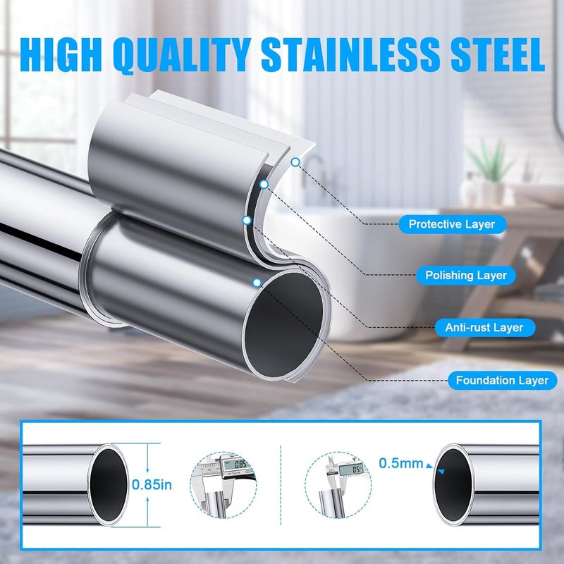 Raggle (85 To 140 CM) Shower Pole Extendable No Drill Tension Rods for Curtains Extendable Curtain Poles Shower Curtain Railfor Bathroom, Window, Door, Wardrobe (Silver, 85-140 Cm) - Image 3