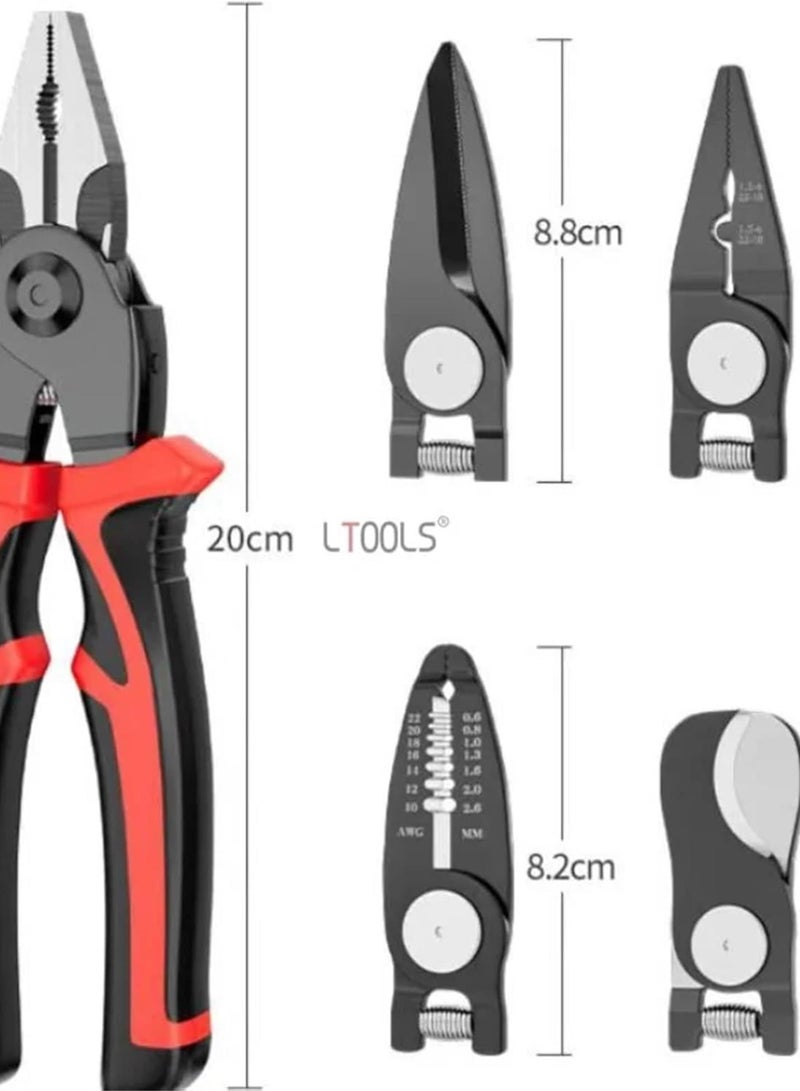 GGOOT 5 in 1 Cutting Stripping Pliers Wire Pressing Electricians Multifunctional Hardware Interchangeable Head Pliers Hand Tools (Color : Beige) - Image 3