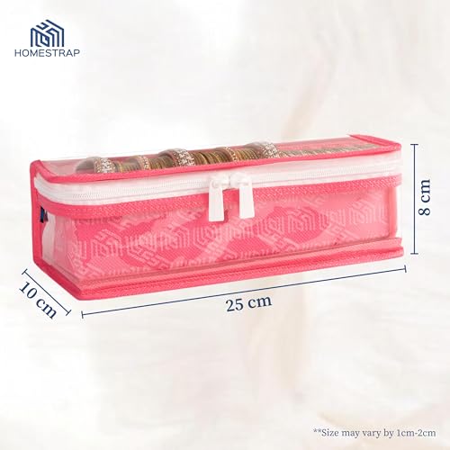 HomeStrap Non-Woven Single Rod Bangle Box with Transparent Top | Waterproof, Dustproof Organizer for Bangles, Chudis, Bracelets, Watches & Jewellery | Compact Storage Organizer | Pink | Pack of 2 - Image 2