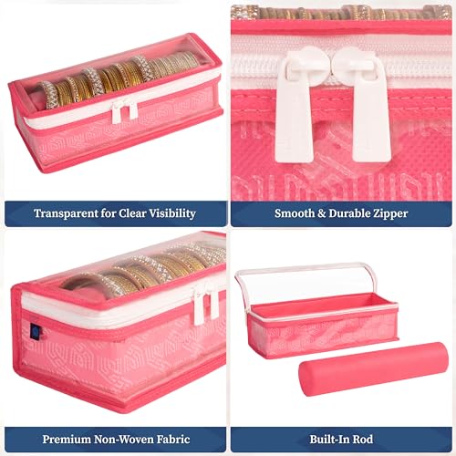 HomeStrap Non-Woven Single Rod Bangle Box with Transparent Top | Waterproof, Dustproof Organizer for Bangles, Chudis, Bracelets, Watches & Jewellery | Compact Storage Organizer | Pink | Pack of 2 - Image 5
