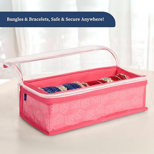 HomeStrap Non-Woven Single Rod Bangle Box with Transparent Top | Waterproof, Dustproof Organizer for Bangles, Chudis, Bracelets, Watches & Jewellery | Compact Storage Organizer | Pink | Pack of 2 - Image 4