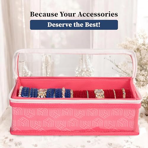 HomeStrap Non-Woven Single Rod Bangle Box with Transparent Top | Waterproof, Dustproof Organizer for Bangles, Chudis, Bracelets, Watches & Jewellery | Compact Storage Organizer | Pink | Pack of 2 - Image 3