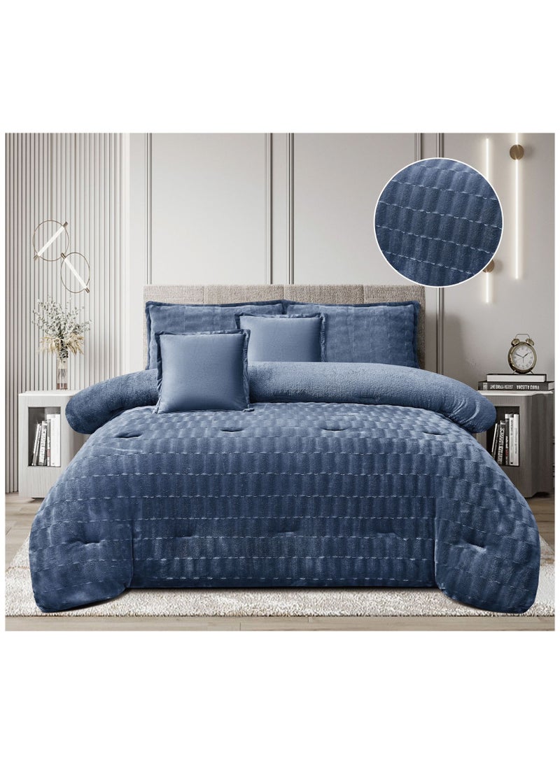 Ming Li 6 Piece Winter Royal Comforter One Velvet Side And One Side Fur King Size 230x250 cm - Image 1