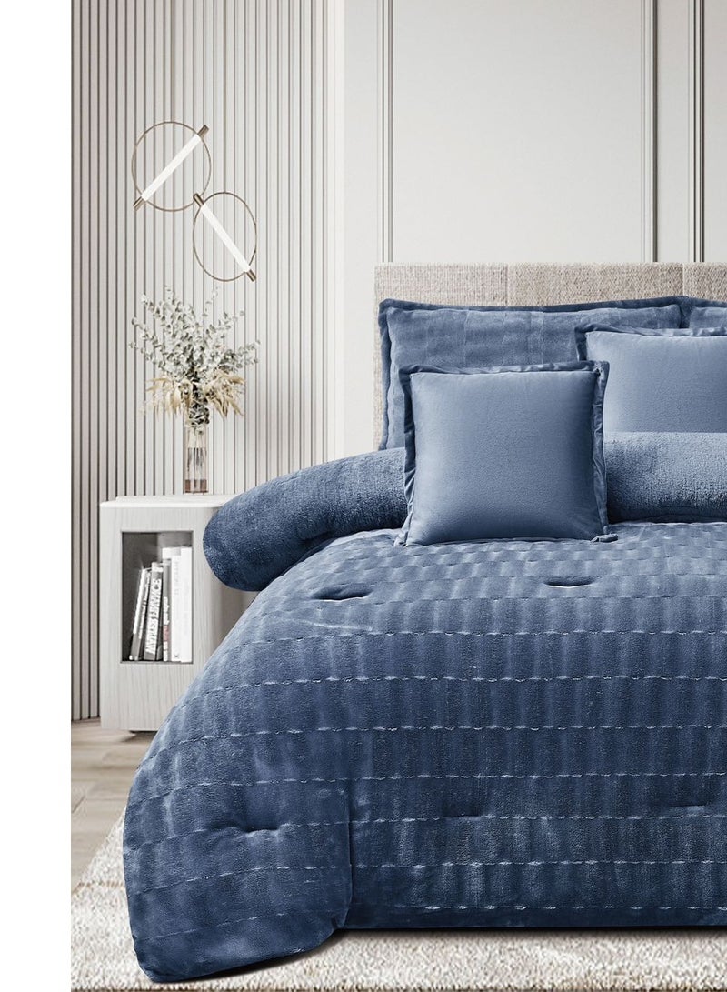 Ming Li 6 Piece Winter Royal Comforter One Velvet Side And One Side Fur King Size 230x250 cm - Image 4