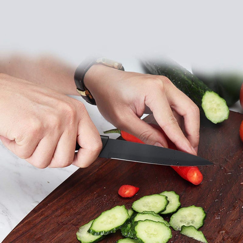 DORMICO Kitchen Paring Knife 51 inch Fruit Peeling Knife Black Coated High Carbon Stainless Steel Ultra Sharp Cooking Knife for Kitchen Cooking Black Pack of 1 - Image 4