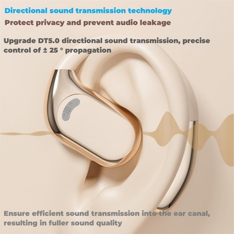Bluetooth Open Ear, Gaming Headphones HIFI IPX5 Waterproof Noise Cancelling Wireless Bluetooth Earbuds with Mic and Flexible Earhooks for Android/iOS 72 Hours (Beige) - Image 3