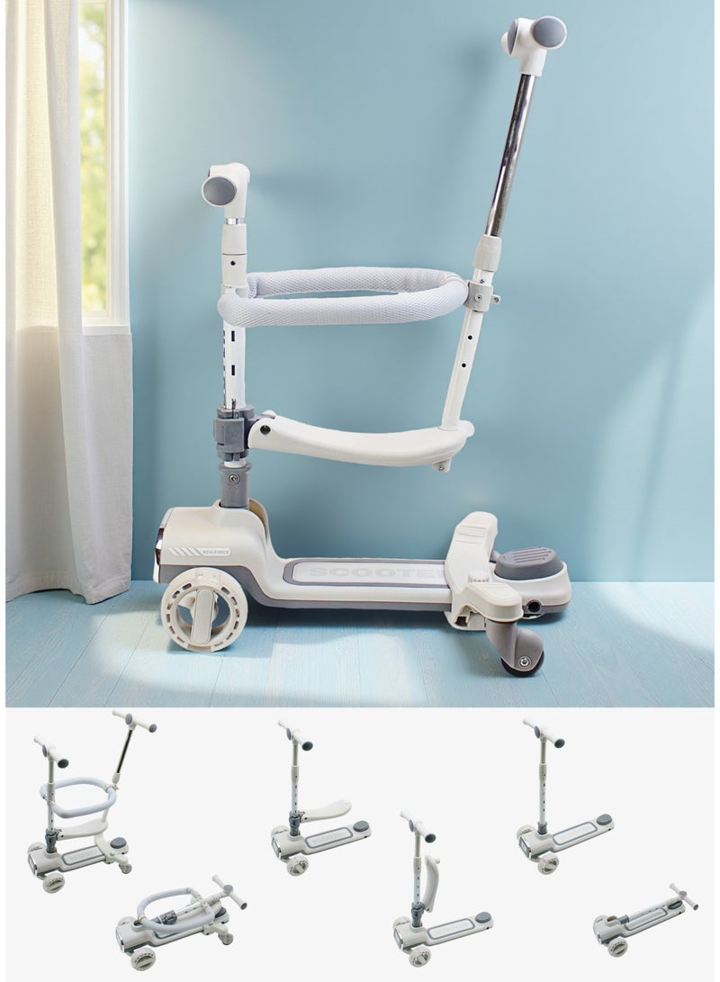 إيزي فيتشور سكوتر EASY FUTURE القابل للطي 4 في 1 للأطفال الصغار مع ارتفاع قابل للتعديل ومقعد قابل للإزالة وقضيب دفع للوالدين وسياج للأطفال بزاوية 360 درجة، سكوتر ركل ثلاثي العجلات للأطفال الأولاد والبنات من عمر 1 إلى 12 عامًا - Image 1