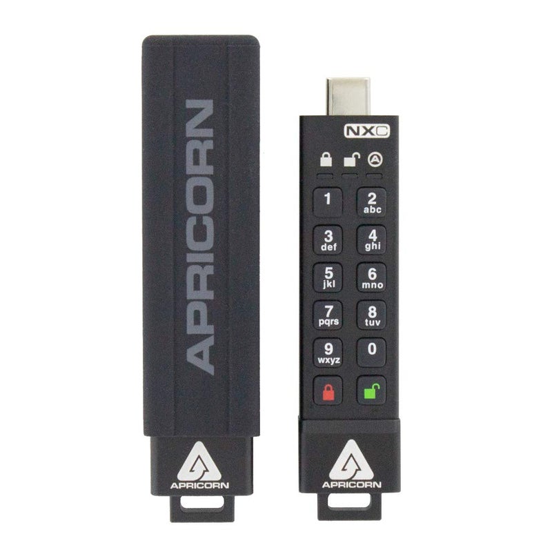 Apricorn مفتاح أجيز الآمن 8 جيجابايت من أبركورون 3 NXC مع تشفير هاردوير 256 بت USB 3.2 نوع C، معتمد من FIPS 140-2 مستوى 3 (ASK3-NXC-8GB)، أسود - Image 1