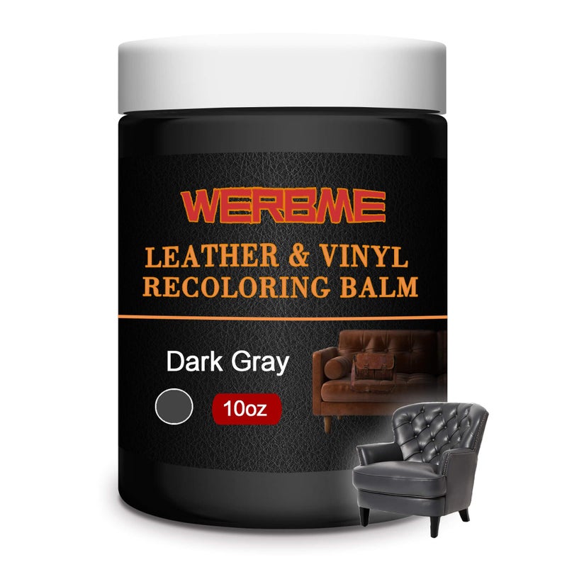WERBME Leather Recoloring Balm Color Restorer 10 OZ Multipurpose Dye Paint for Faded Leather Couches Car Seats Shoes Fix Scratches on Clothing Furniture AccessoriesDark Gray