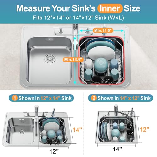 GSlife Small in Sink Dish Drying Rack - Stainless Steel Compact Dish Drainer for RV Kitchen Apartment Sink, Rust Resistant Inside Sink Rack, 1–2 Person Households, 11.6" W x 13.4" L, Silver - Image 2