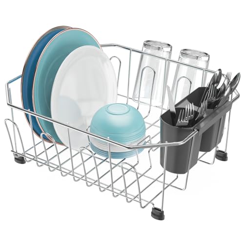 GSlife Small in Sink Dish Drying Rack - Stainless Steel Compact Dish Drainer for RV Kitchen Apartment Sink, Rust Resistant Inside Sink Rack, 1–2 Person Households, 11.6" W x 13.4" L, Silver - Image 1