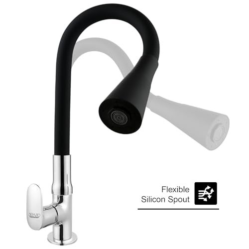 SPAZIO Opal Brass Swan Neck Tap/Sink Faucet with Black 360 Degree Flexible Silicon Swivel Spout & Dual Flow Pattern, Hot/Cold Water for Kitchen Sink, Wash Basin, Chrome Finish Pillar Cock - Image 3