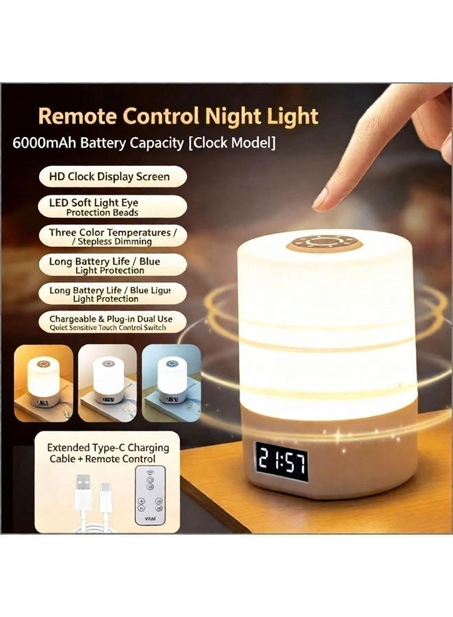 HAMTC Rechargeable Touch Night Light, Dimmable LED Bedside Lamp with Remote, Baby Nursery Lamp, 3 Color Temperatures, Timer, Perfect for Bedroom, Dorm, Night Feeding - Image 3