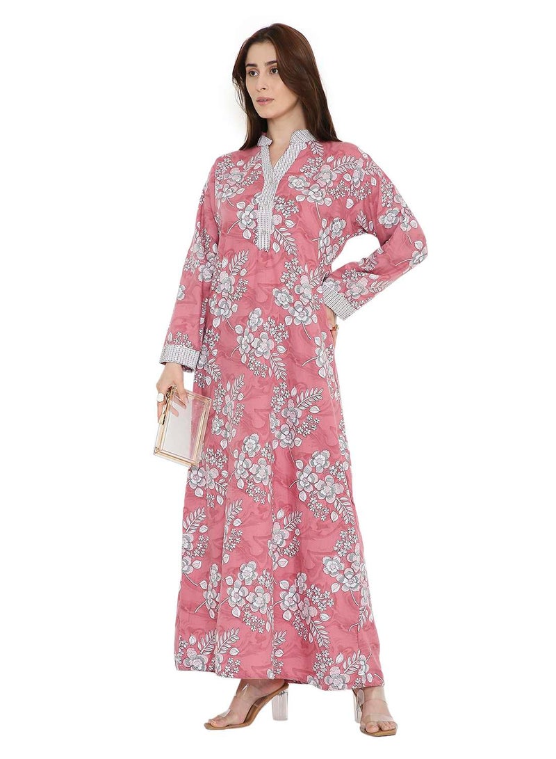 هانا آند سارا جلابية كفتان أنيقة مطبوعة بتصميم عربي كاجوال - Image 5