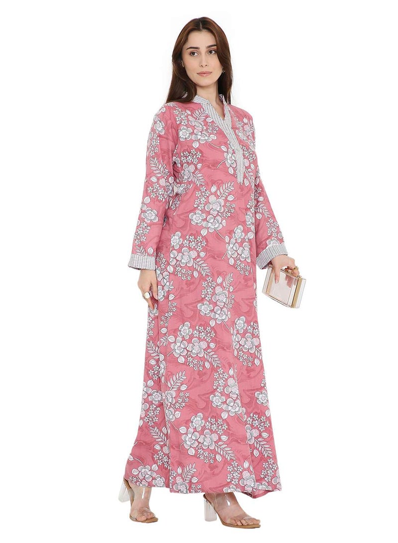 هانا آند سارا جلابية كفتان أنيقة مطبوعة بتصميم عربي كاجوال - Image 1