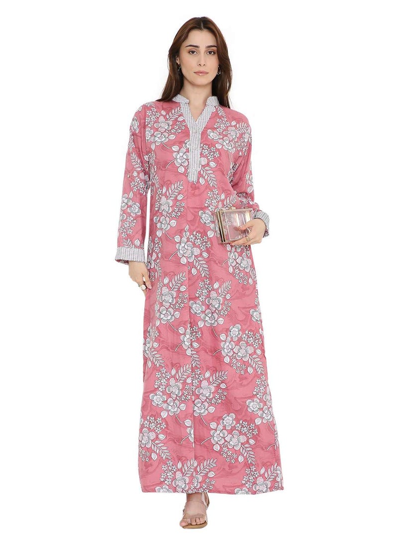 هانا آند سارا جلابية كفتان أنيقة مطبوعة بتصميم عربي كاجوال - Image 4