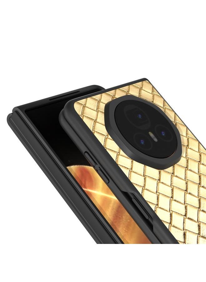 Green Tiger Case For Honor Magic V3 Black Frame Woven Texture PU Phone Case  - Image 4