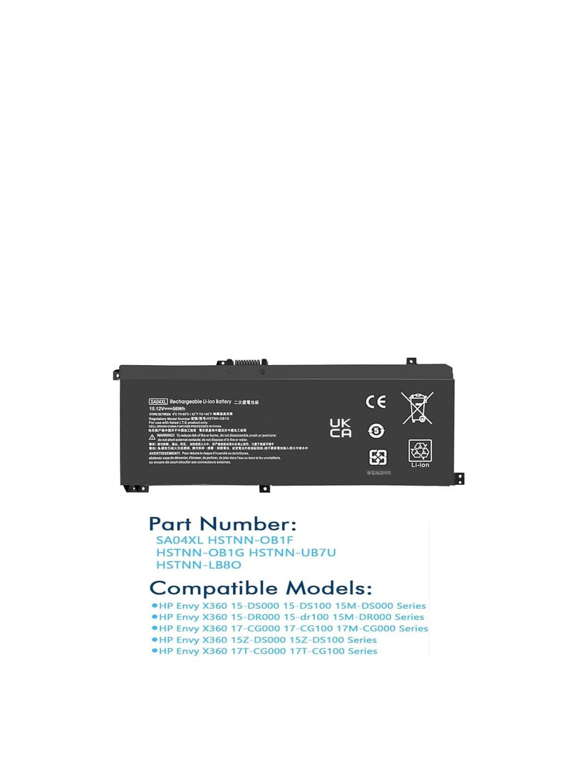 Terabyte بطارية لابتوب SA04XL لجهاز HP Envy X360 15-DS 15-DR0010TX 15Z-DS 15T-DR 15M-DR 15-dr0xxx dr1xxx 15-ds0xxx 17M-CG1013DX 17M-CG001 3DR X 17 CG 17T-CG Series L43248-AC2 HSTNN-UB7U HSTNN-OB1F - Image 2