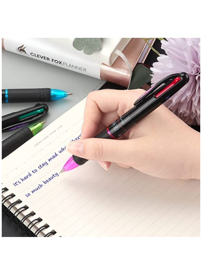 SYOSI 8Pcs Multicolor Ballpoint Pens, Retractable 4 in-1 Color Pens, 0.7mm Fine Tip Pens for Office School Supplies Planner Writing Diary Gift Pen - Image 5