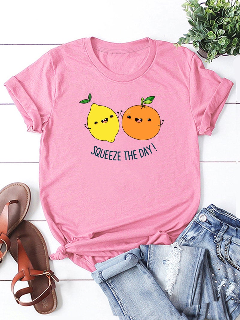 wish independent station fun fruit lemon pattern printed short sleeve t-shirt for women - Image 4