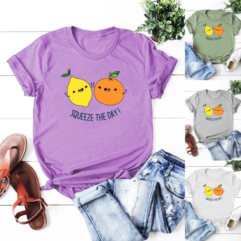 wish independent station fun fruit lemon pattern printed short sleeve t-shirt for women - Image 2
