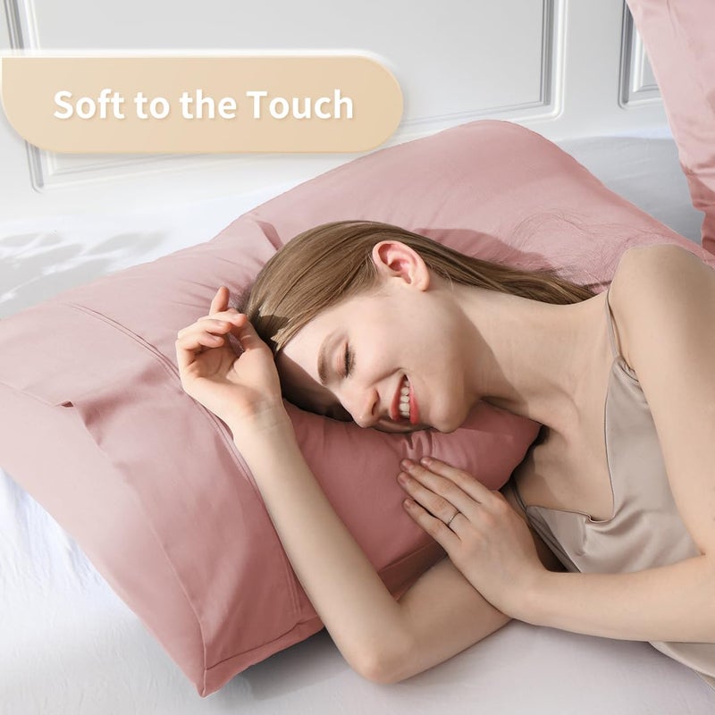 Parkdeny Standard Pillowcases  Cooling Viscose from Bamboo Pillow Covers with Envelope Closure  Soft Moisture-Wicking for Hot Sleepers  Hair and Skin-Friendly  Pink  2 Pack - Image 3