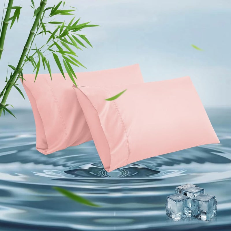 Parkdeny Standard Pillowcases  Cooling Viscose from Bamboo Pillow Covers with Envelope Closure  Soft Moisture-Wicking for Hot Sleepers  Hair and Skin-Friendly  Pink  2 Pack - Image 1