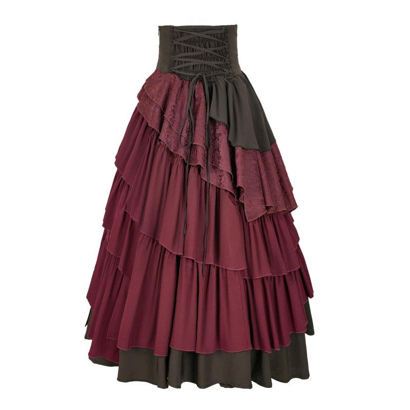 IWQBQ Women's Steampunk Gothic Skirt Pirate High Waisted Layered Ruffle Skirt(Z2886RD,XL) - Image 5