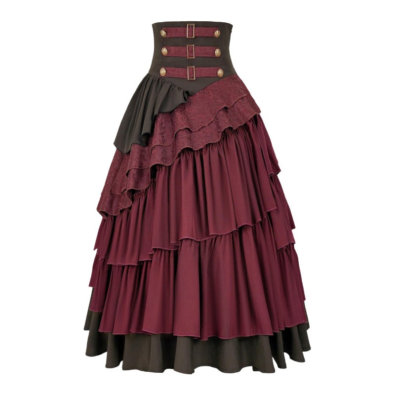 IWQBQ Women's Steampunk Gothic Skirt Pirate High Waisted Layered Ruffle Skirt(Z2886RD,XL) - Image 4