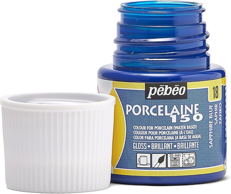 Pebeo Porcelaine 150 Water-Based High-Gloss Porcelain Paint - 45 ml Bottle in Sapphire Blue - Image 1