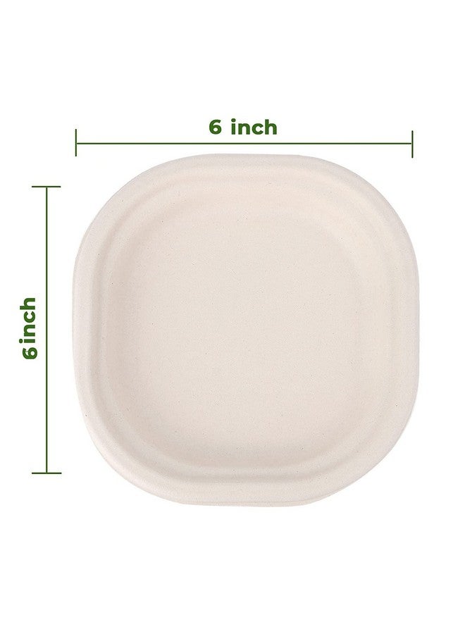 SANWALSA [6 inch, 50 Count, Square, Beige Disposable Bagasse Paper Plates | Eco-Friendly Sugarcane Plates for Wedding, Party, Cafes | Ideal for Both Hot & Cold Food - Image 2