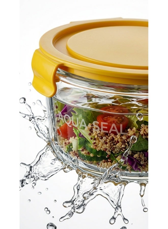 Heat-Resistant Glass Food Storage Container Set with Airtight Locking Lid 620ml 2 Pieces Yellow - Image 3