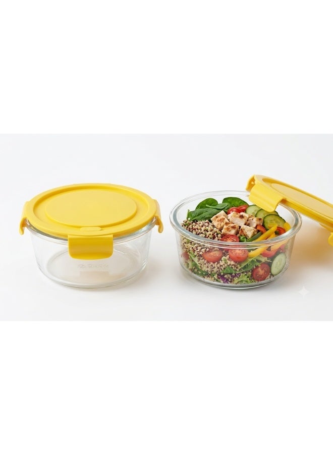 Heat-Resistant Glass Food Storage Container Set with Airtight Locking Lid 620ml 2 Pieces Yellow - Image 2