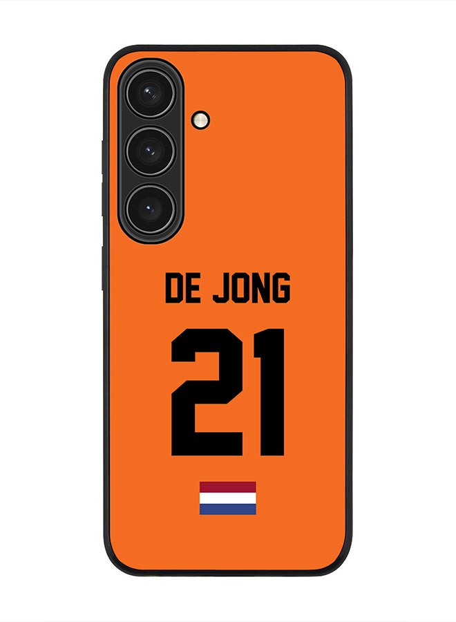Stylizedd Rugged Black edge case for Samsung Galaxy S24, Slim fit Soft Case Flexible Thin Cover- Football Team-Netherlands, Player Name-De Jong - Image 1