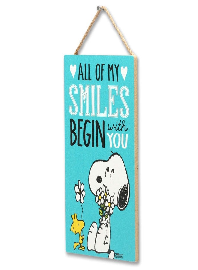 Open Road Brands Peanuts Snoopy All My Smiles Begin With You Hanging Wood Wall Decor - Cute Snoopy Sign - Great Gift Idea - Image 2