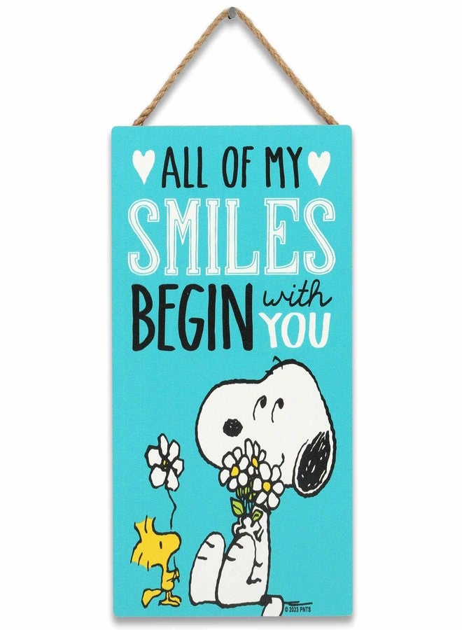 Open Road Brands Peanuts Snoopy All My Smiles Begin With You Hanging Wood Wall Decor - Cute Snoopy Sign - Great Gift Idea - Image 1