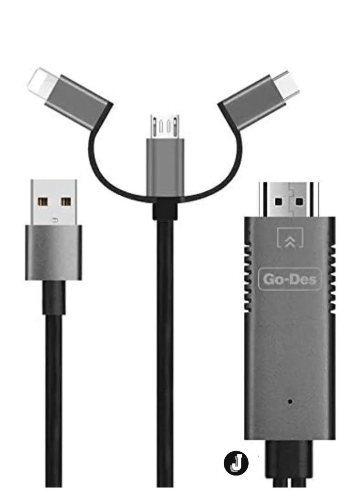 JAJEEK - 3-in-1 HDMI Cable Adapter – Lightning, Micro USB & USB-C to HDMI, 4K Ultra HD, Plug & Play, Charging While Displaying, Compatible with Android & iOS Devices - Image 1