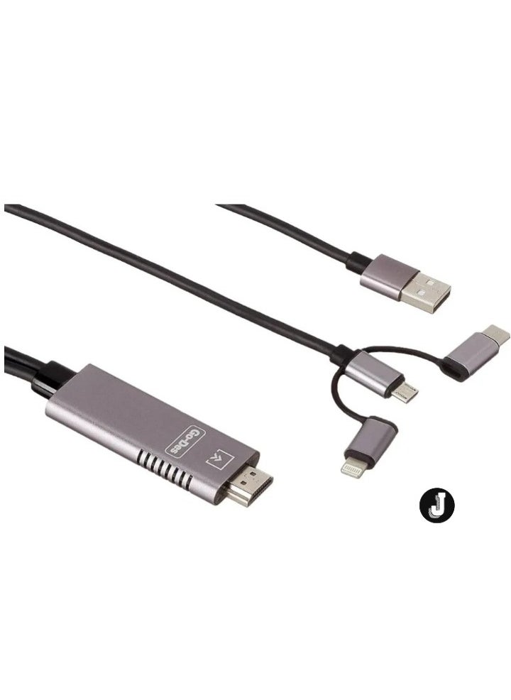 JAJEEK - 3-in-1 HDMI Cable Adapter – Lightning, Micro USB & USB-C to HDMI, 4K Ultra HD, Plug & Play, Charging While Displaying, Compatible with Android & iOS Devices - Image 1