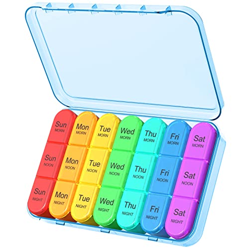 Daviky Pill Organizer Travel, Weekly Pill Organizer 3 Times a Day, Pill Box 7 Day, Pill Cases Organizers 7 Day, Daily Pill Box Organizer, Medicine Organizer to Hold Vitamins and Medication (Blue) - Image 1