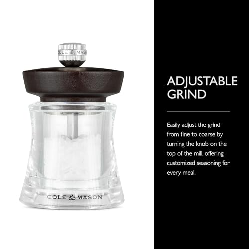 Cole & Mason Holborn Acrylic Salt Mill - Compact Hand Grinder - Acrylic Kitchen Tool with Adjustable Grind Setting - Easy-to-Clean Grinder with Premium Design - Chocolate Salt Mill, 3.75" - Image 5